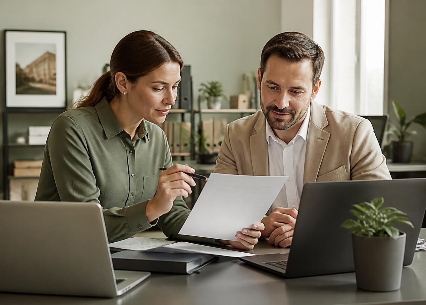 Oasis property managers reviewing landlord reporting in the office